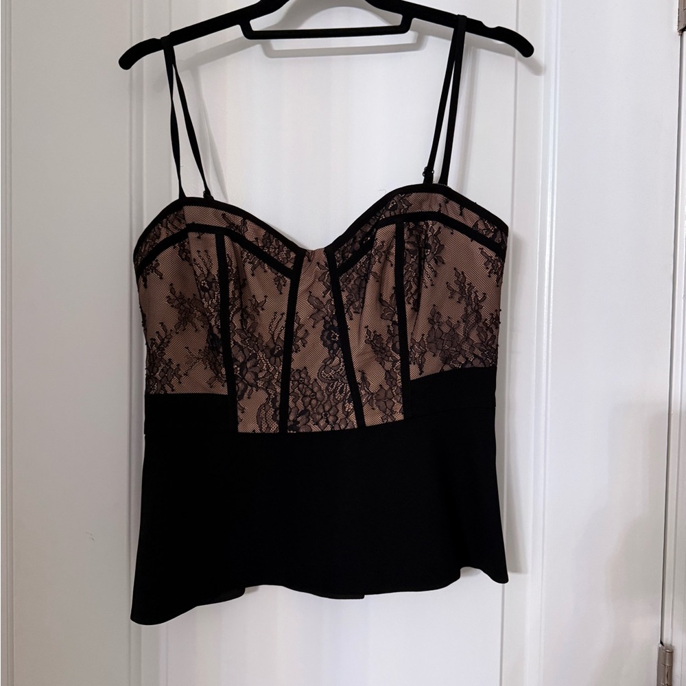 Black and Tan Lace Peplum Top